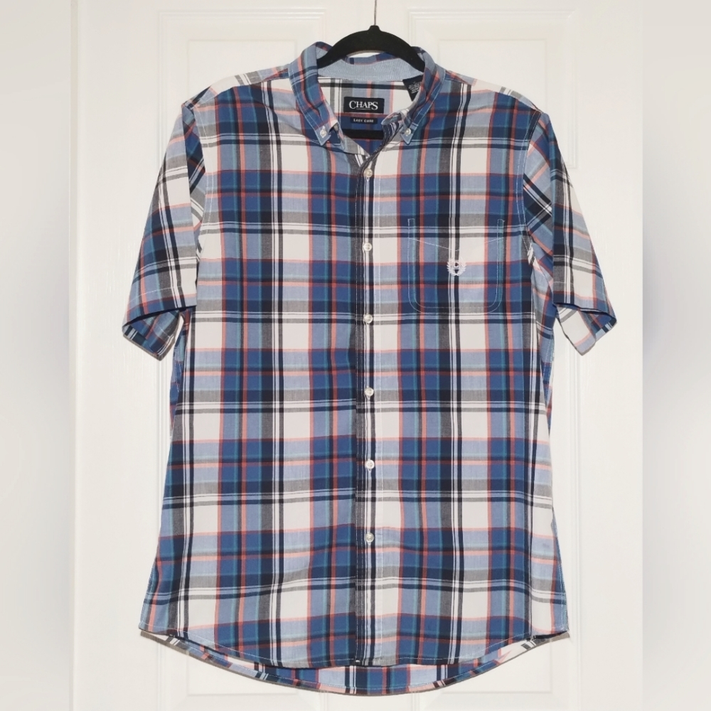 Chaps short sleeve plaid button down shirt